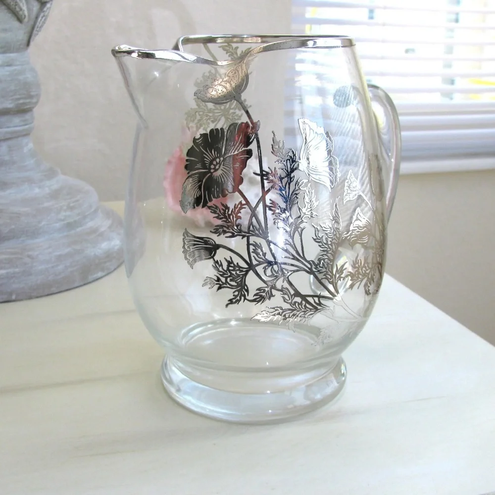 Vintage Silver City Glass Company Pitcher in Flanders Poppy Pattern